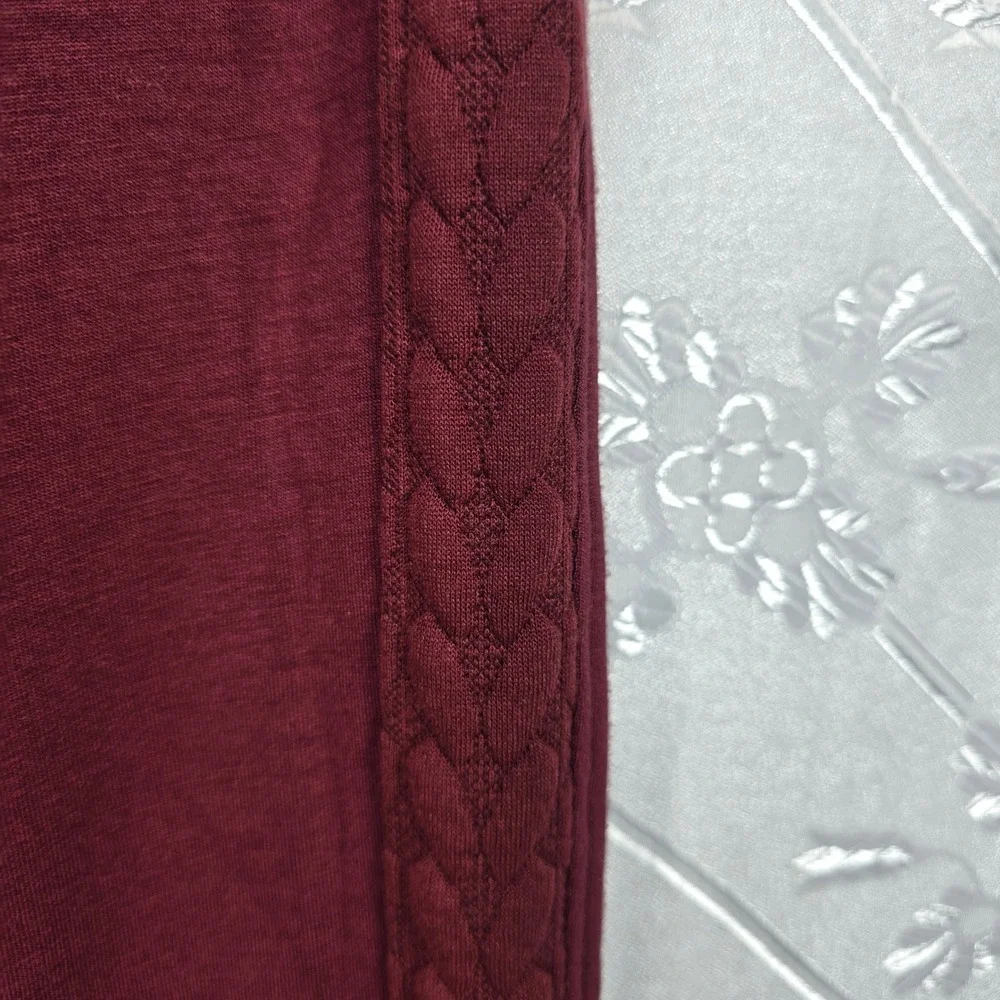 Nanette Lepore Womens 2 Piece Quilted Sweatshirt Wide Leg Pants Set Burgundy LRG
